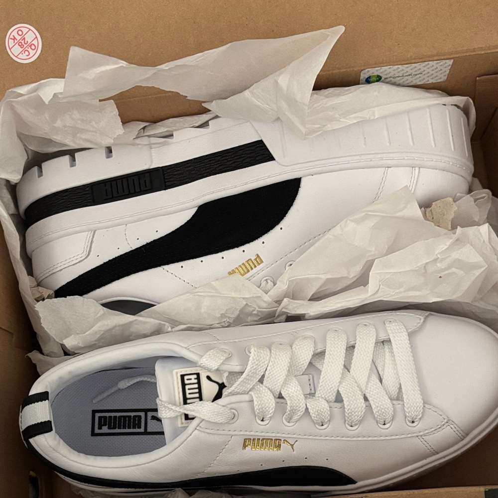 Brand New Puma women’s White and Black Sneakers with Gold Accents